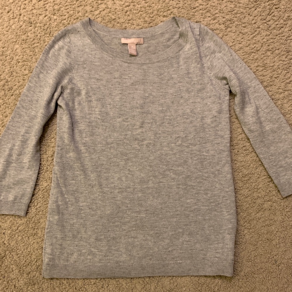 Banana Republic gray 3/4 sleeve beaded sweater